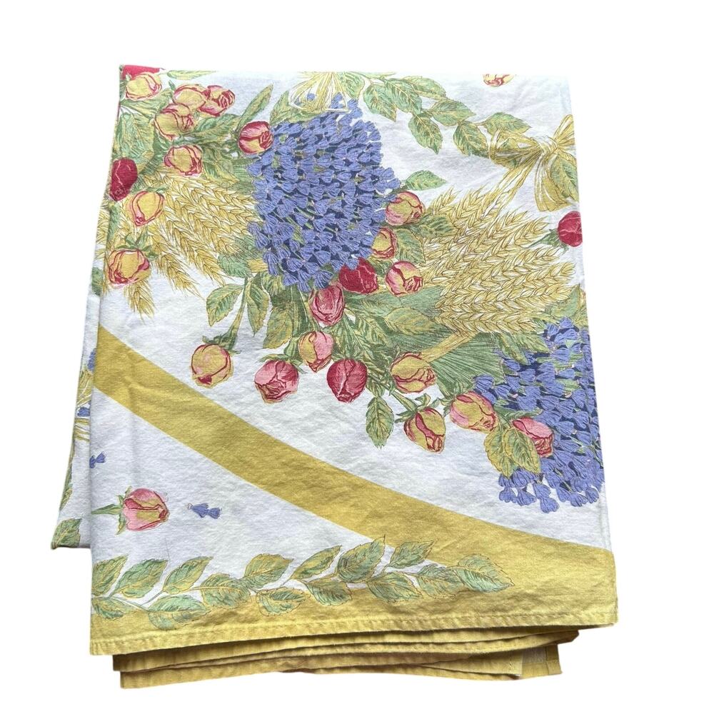 Poupees Yolande Roses Lavender Cotton Tablecloth 56x92” Made In France Country